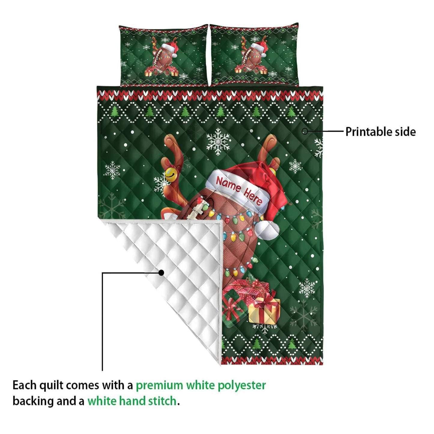 Personalized Football Quilt Set, Christmas Football Quilt Blanket & Pillowcases, Custom Name Quilt Bedding Set, Christmas Gift for Son, Kid