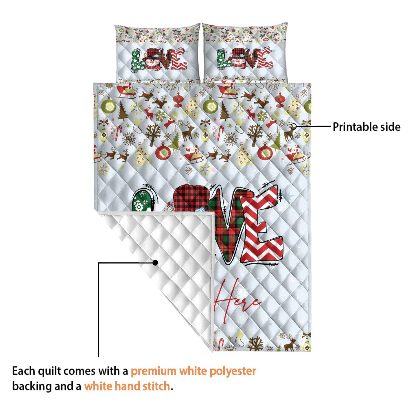 Personalized Christmas Quilt Set, Xmas Snowman Quilt Blanket & Pillowcases, Custom Name Quilt Bedding Set, Bedspread, Gift for Grandma, Mom