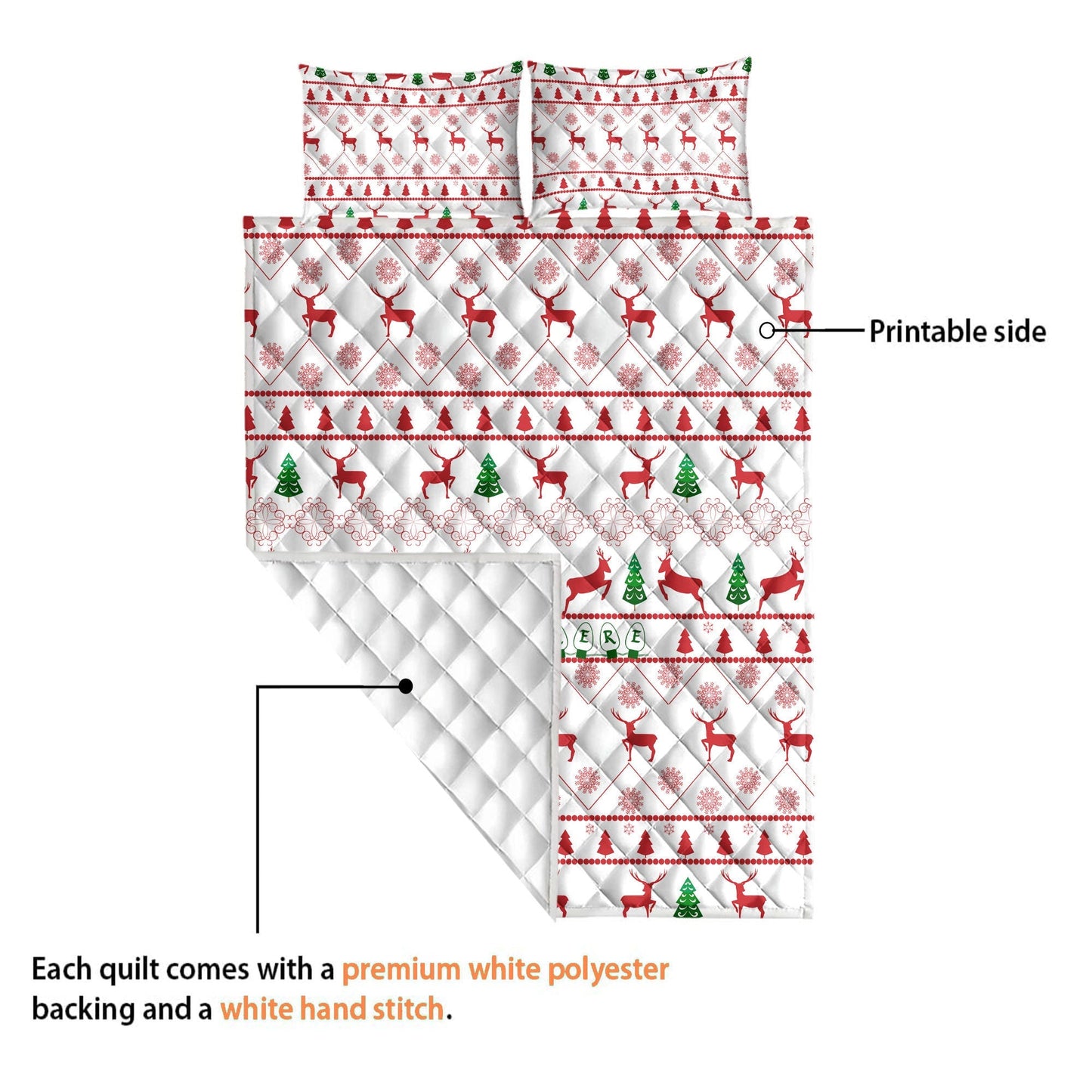 Personalized Christmas Quilt Set, Xmas Reindeer Snowflake Quilt Blanket & Pillowcases, Custom Name Quilt Bedding Set, Christmas Gift