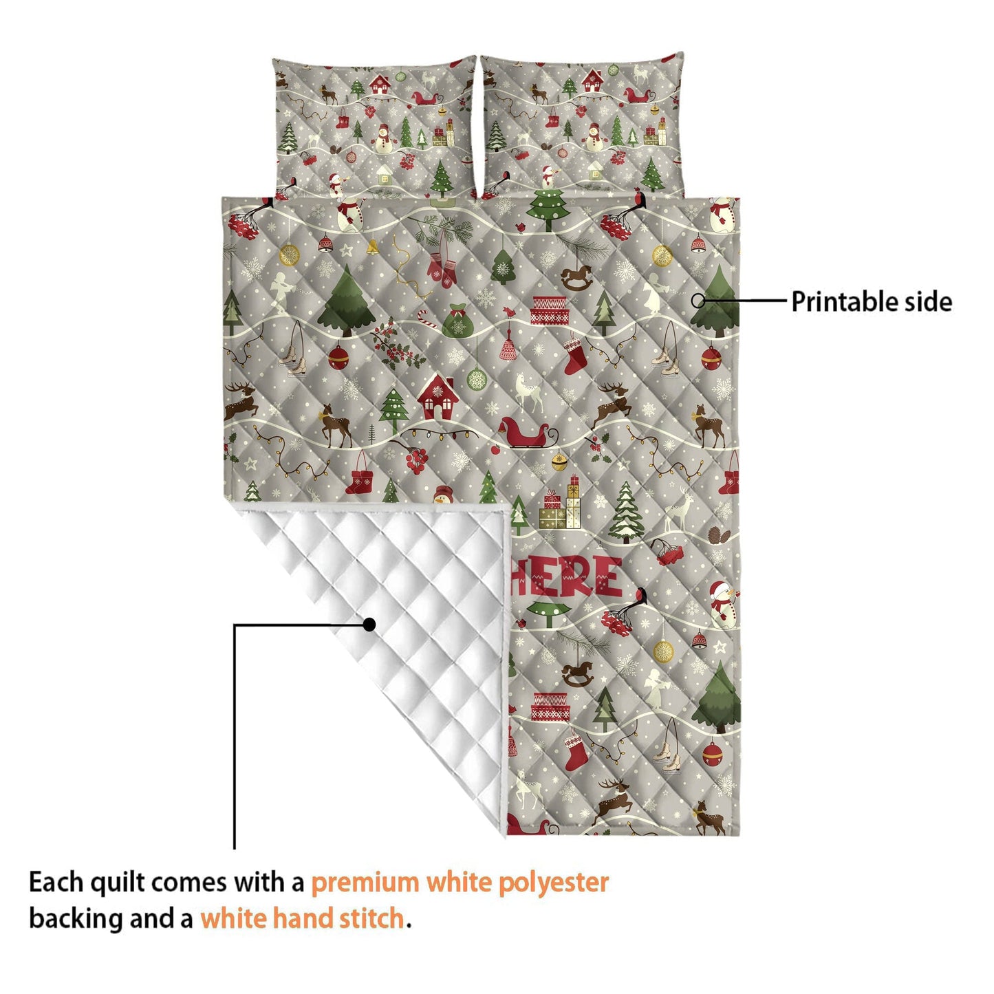 Personalized Christmas Quilt Set, Xmas Holiday Quilt Blanket & Pillowcases, Custom Name Quilt Bedding Set, Xmas Bedspread, Christmas Gift