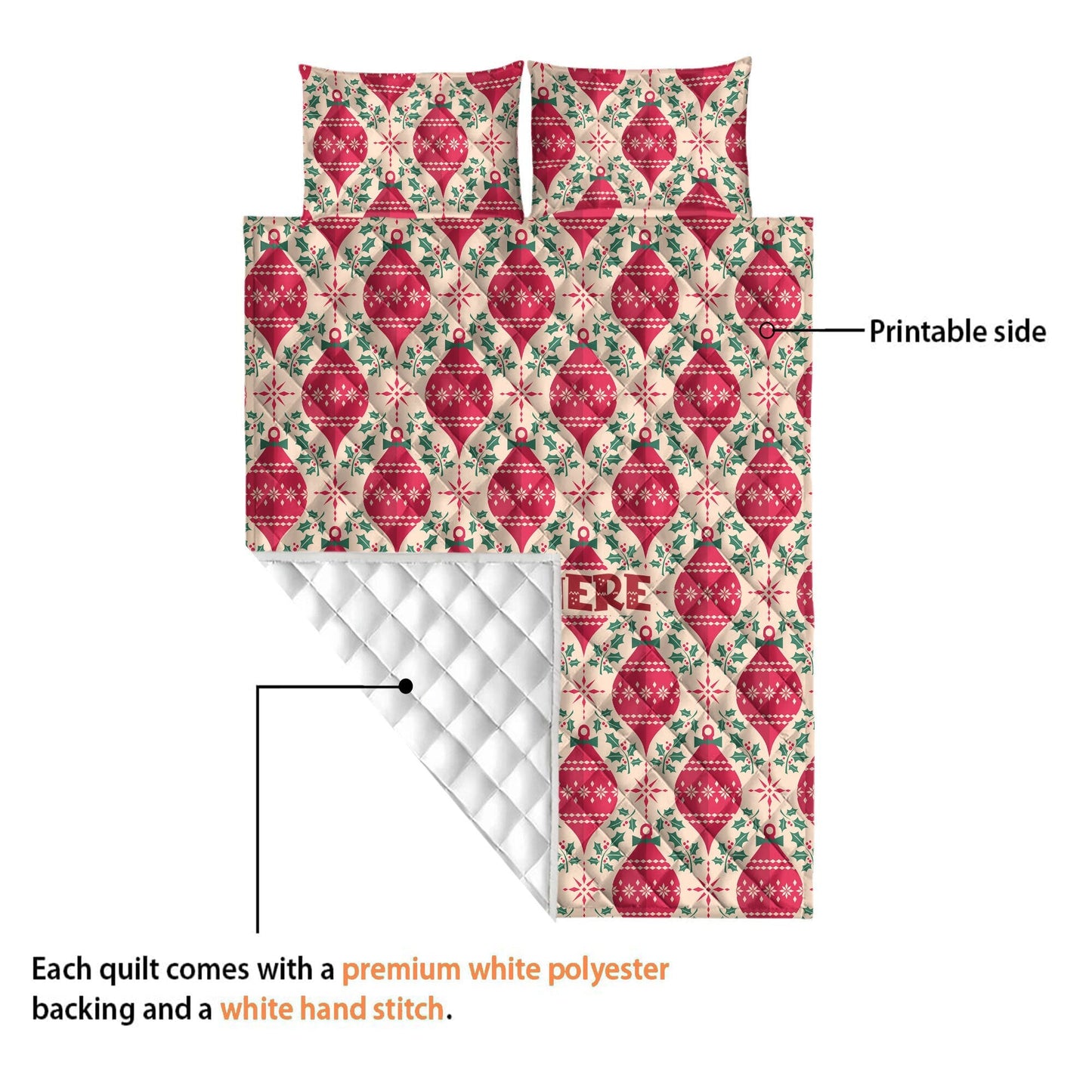 Personalized Christmas Quilt Set, Xmas Red Plaid Pattern Quilt Blanket & Pillowcases, Custom Name Quilt Bedding Set, Christmas Gift