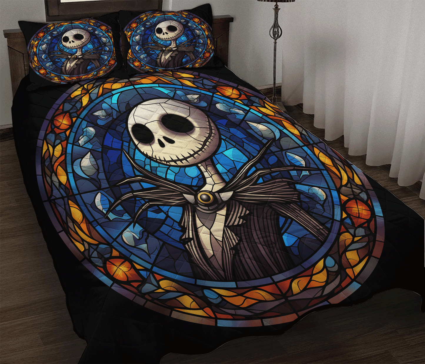 Personalized Nightmare Before Christmas Jack Skellington Stained Glass 3-Piece Quilt Bedding Set