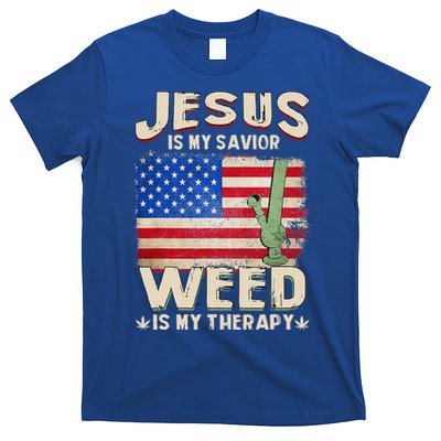 Jesus Is My Savior Weed Is My Therapy Marijuana Cannabis T-Shirt