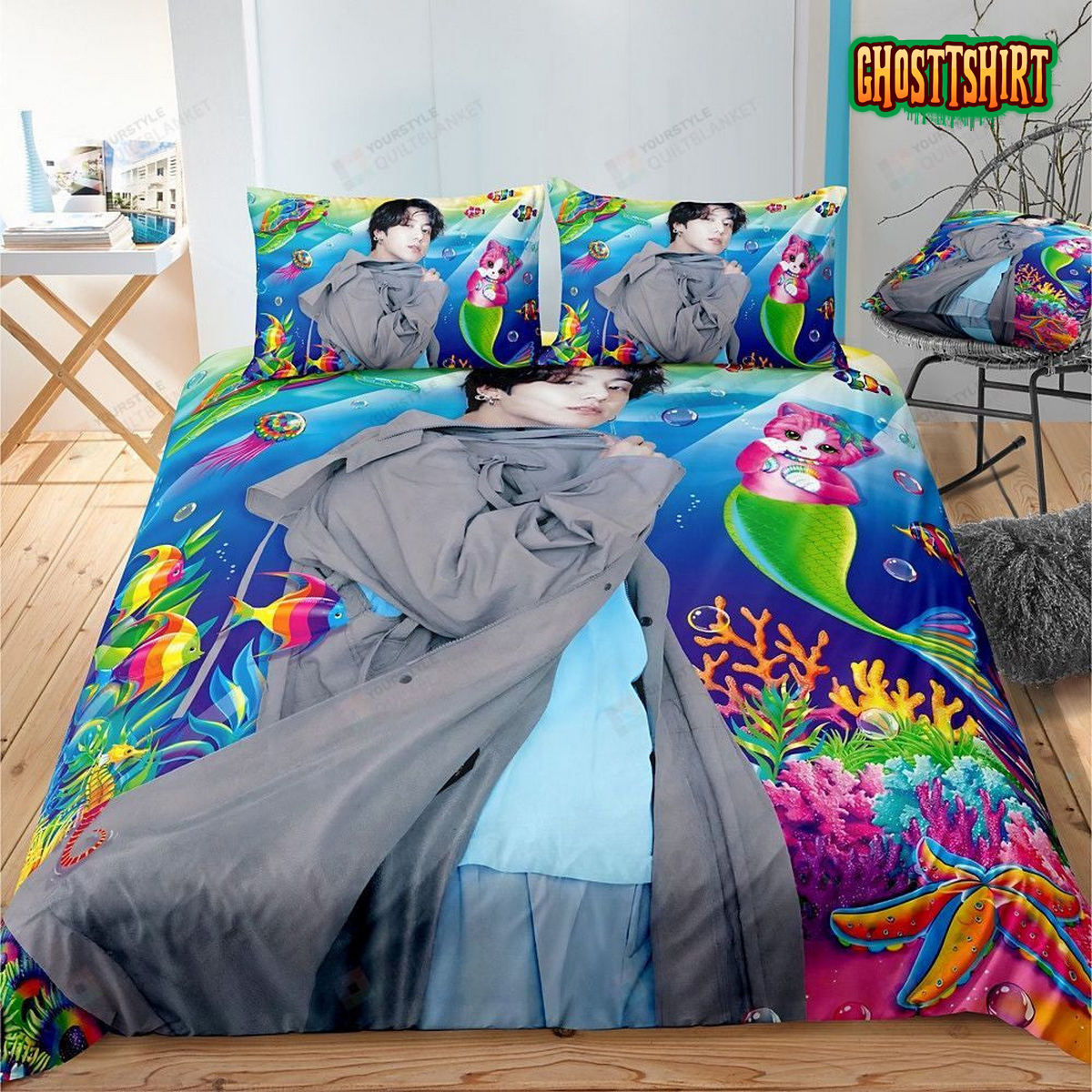 Jungkook BTS Kpop Boygroup With Ocean Background Bedding Set