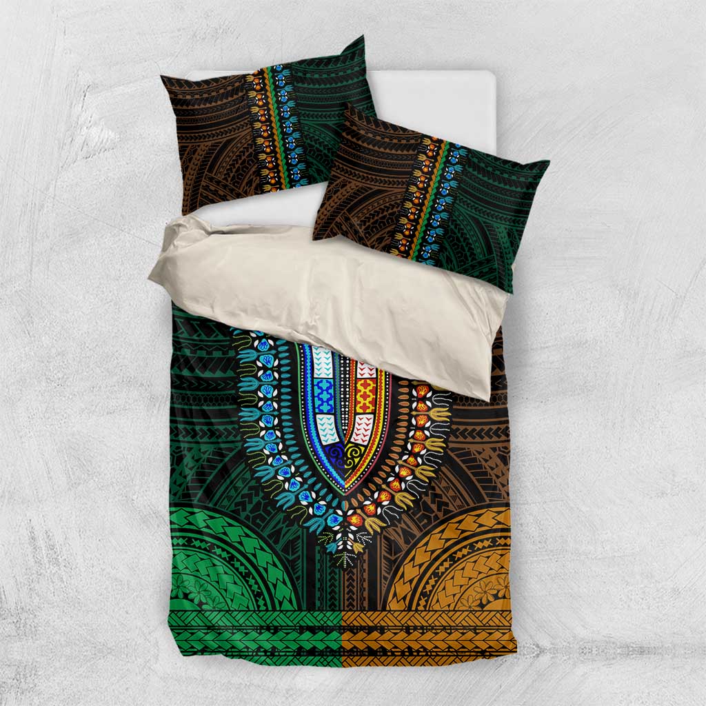 African Dashiki and Polynesian Pattern Bedding Set Half Green-Gold LT9