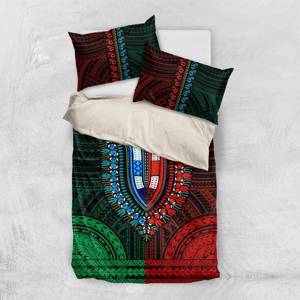 African Dashiki and Polynesian Pattern Bedding Set Half Green-Red LT9