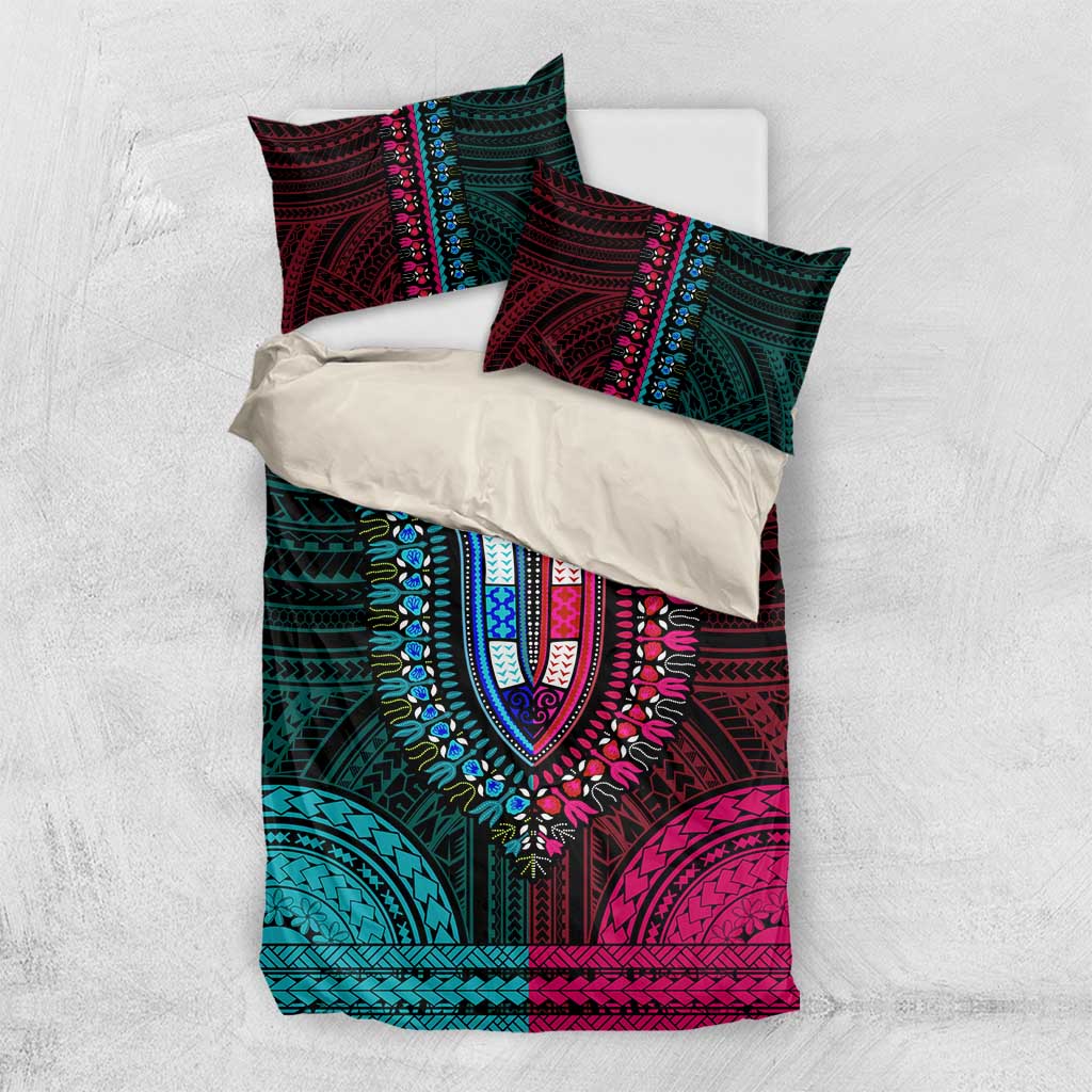 African Dashiki and Polynesian Pattern Bedding Set Half Teal-Pink LT9
