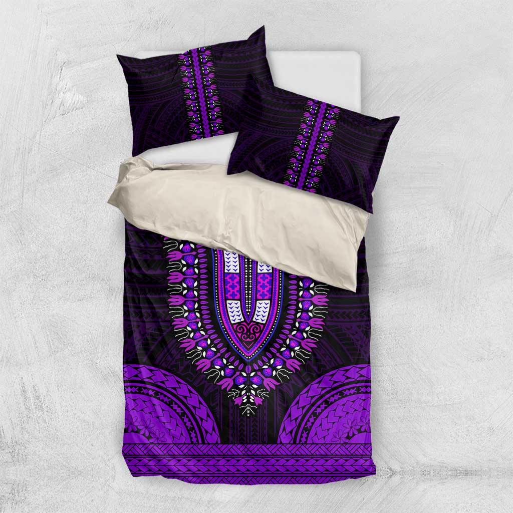 African Dashiki and Polynesian Pattern Bedding Set Purple LT9