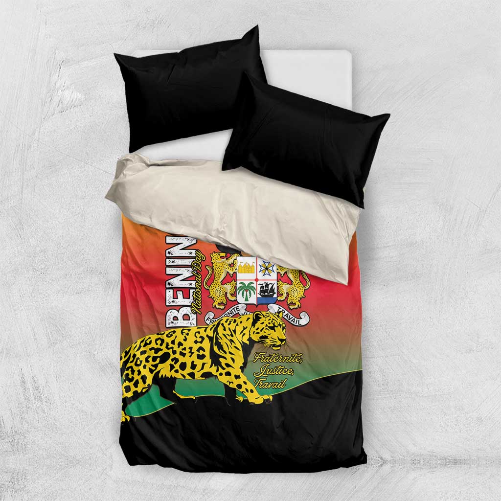 Benin National Day Bedding Set Leopard With Coat Of Arms LT15