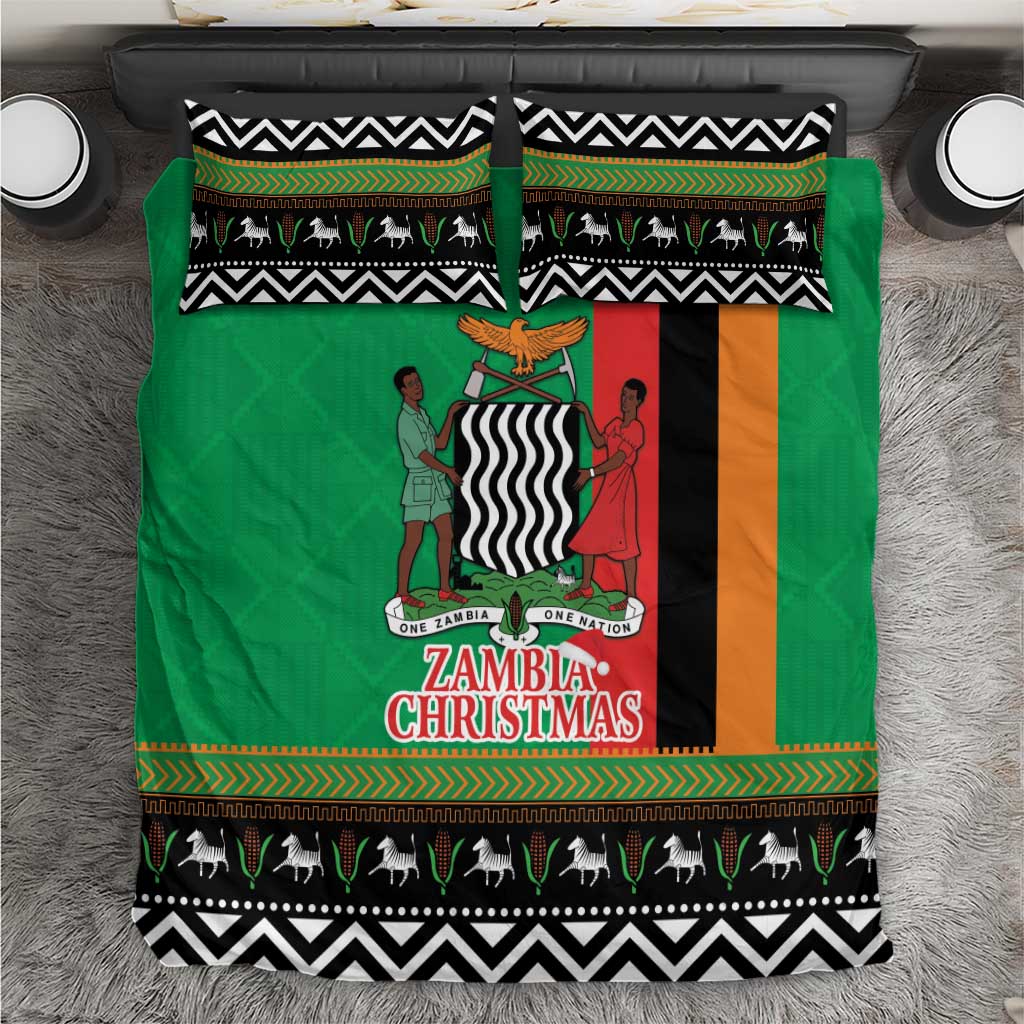 Afro Zambia Christmas Bedding Set Coat Of Arms With Kente Pattern LT18
