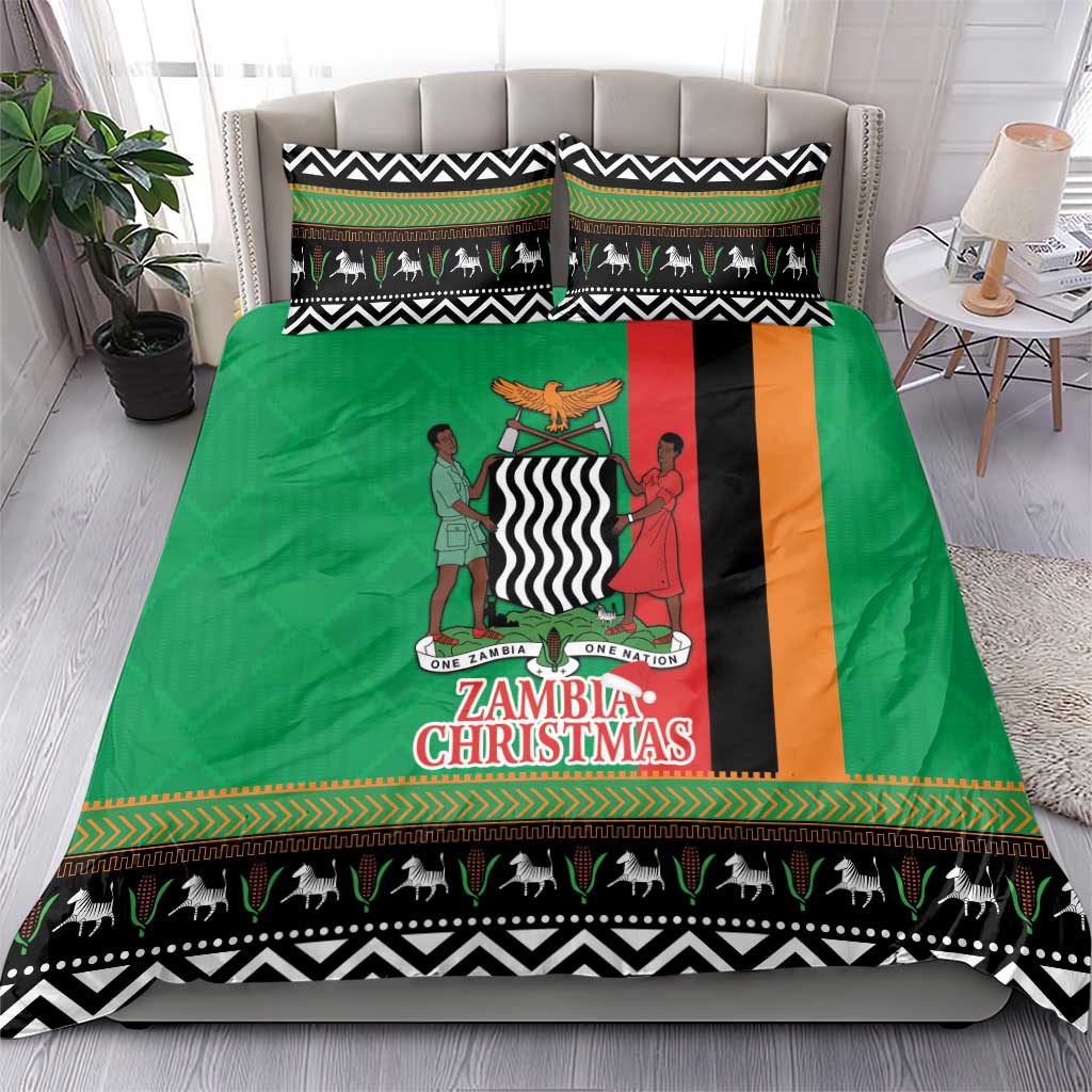 Afro Zambia Christmas Bedding Set Coat Of Arms With Kente Pattern LT18