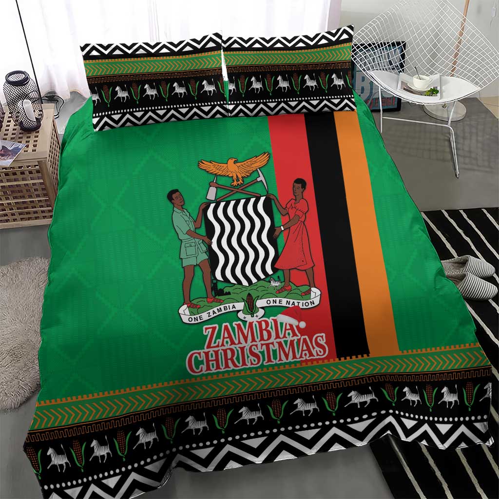 Afro Zambia Christmas Bedding Set Coat Of Arms With Kente Pattern LT18