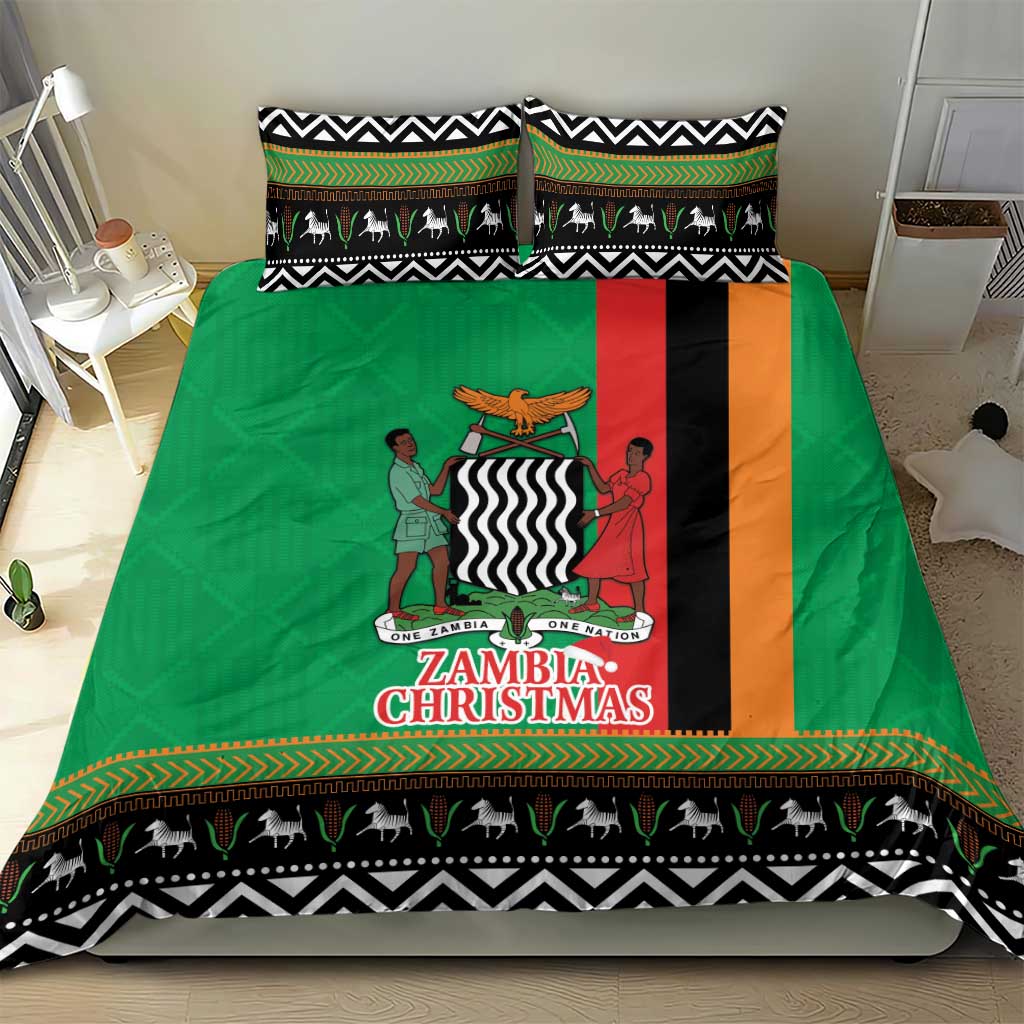 Afro Zambia Christmas Bedding Set Coat Of Arms With Kente Pattern LT18