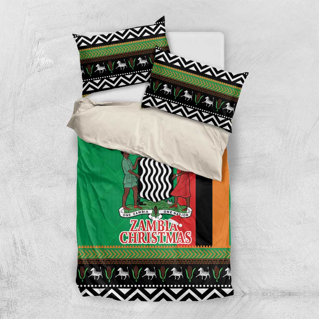 Afro Zambia Christmas Bedding Set Coat Of Arms With Kente Pattern LT18