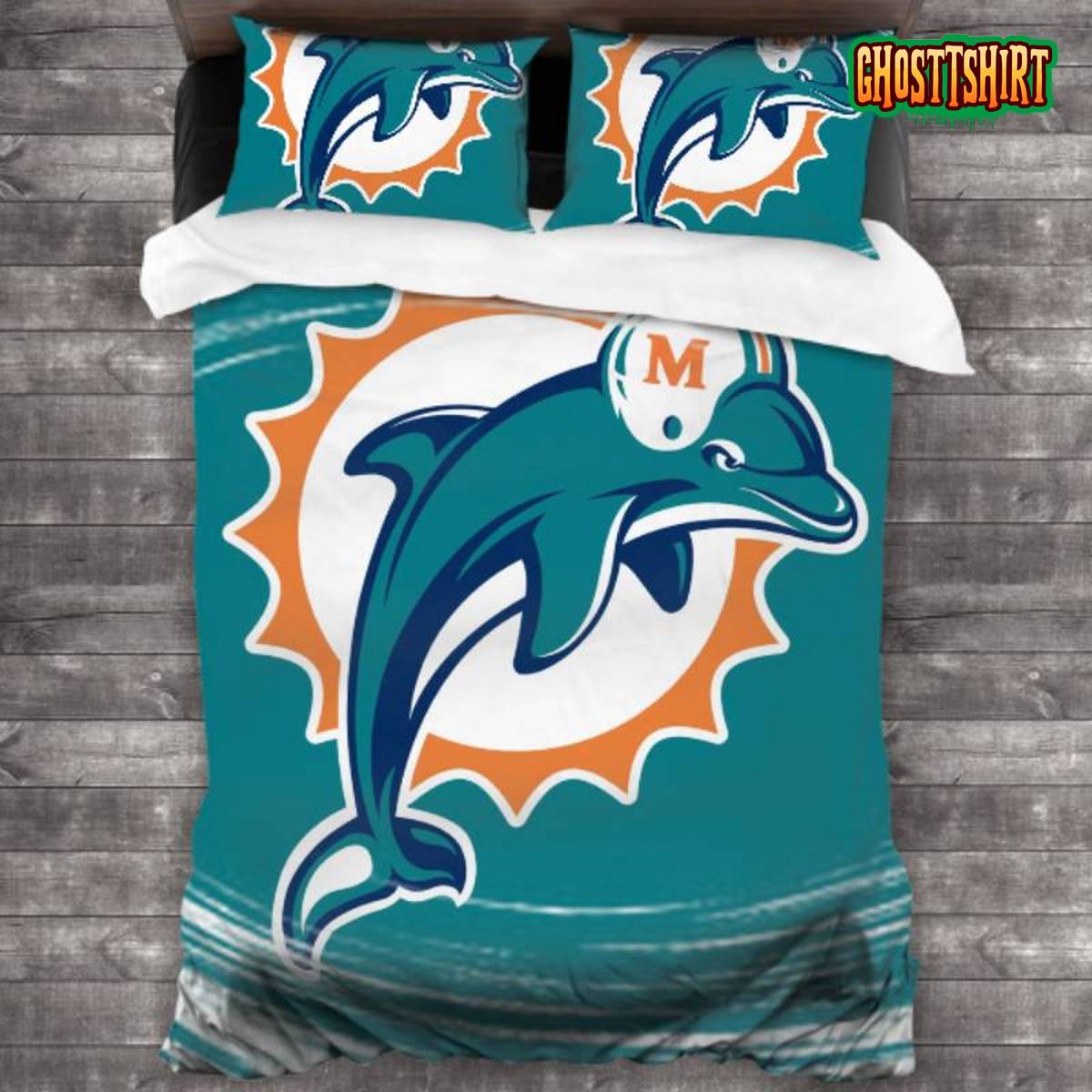 Machine Washable Miami Dolphins Logo Bedding Set