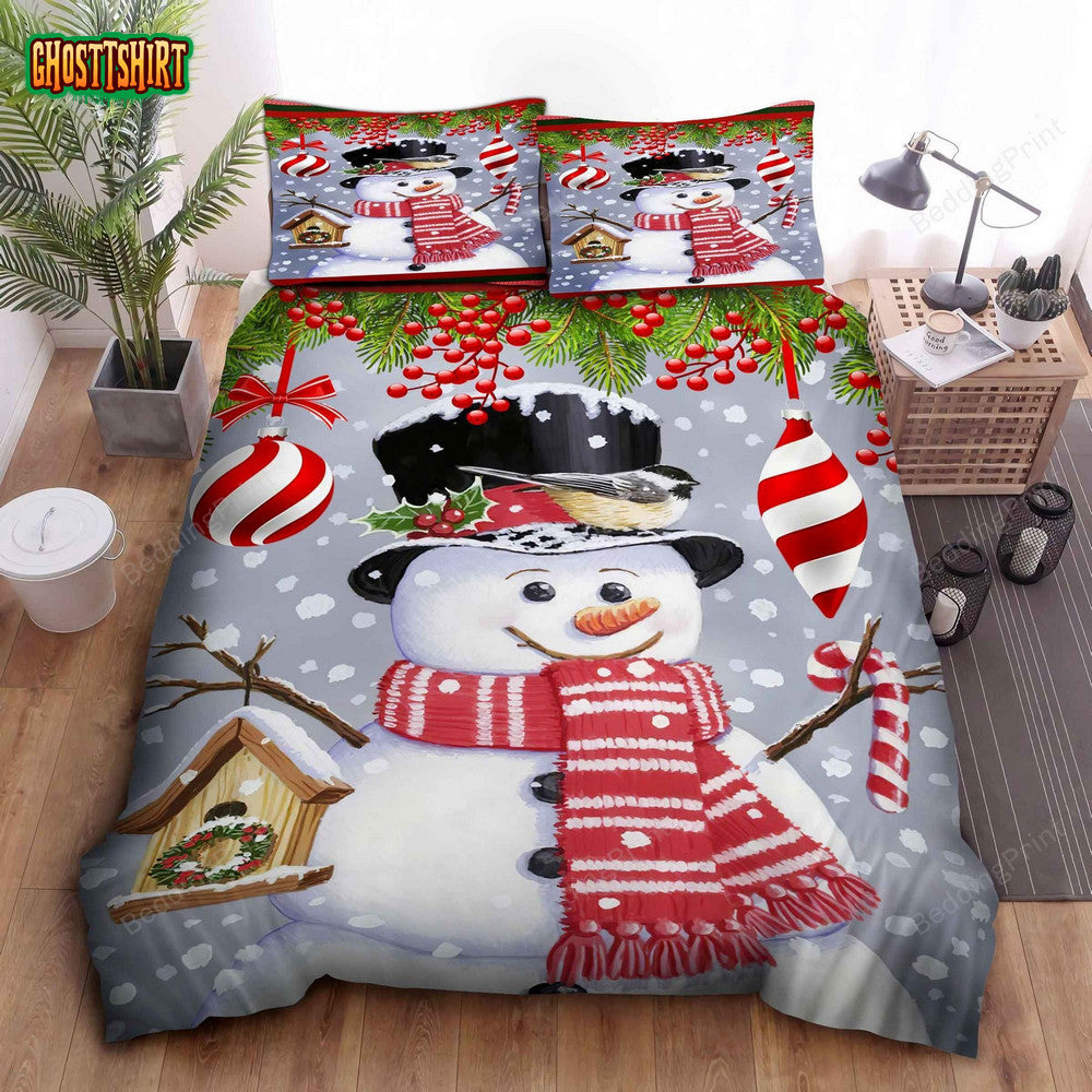 Merry Christmas Snowman Bed Sheets Duvet Cover Bedding Set