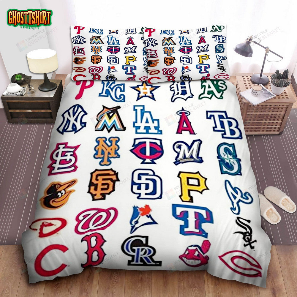 Mlb All Teams Logo Bed Sheets Spread Duvet Cover Bedding Set