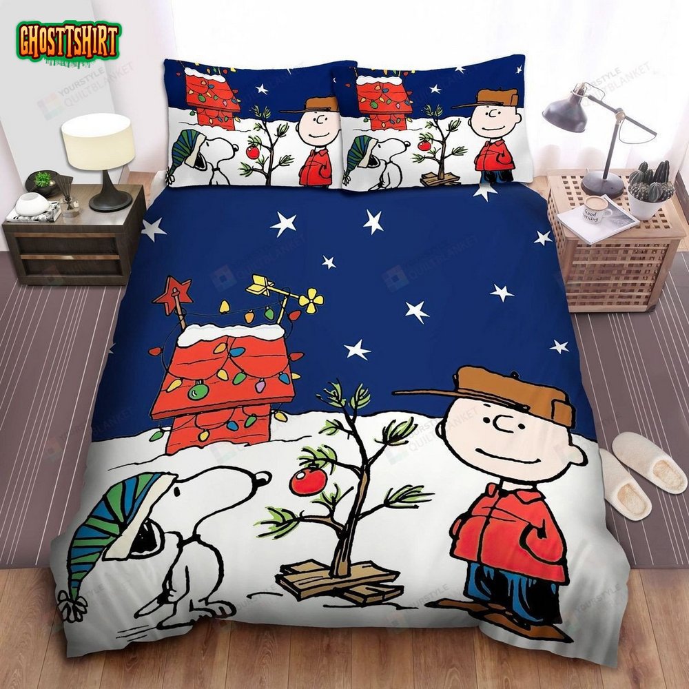 Peanuts Charlie Brown & Snoopy Decorating For Christmas Bed Sheets Duvet Cover Bedding Set