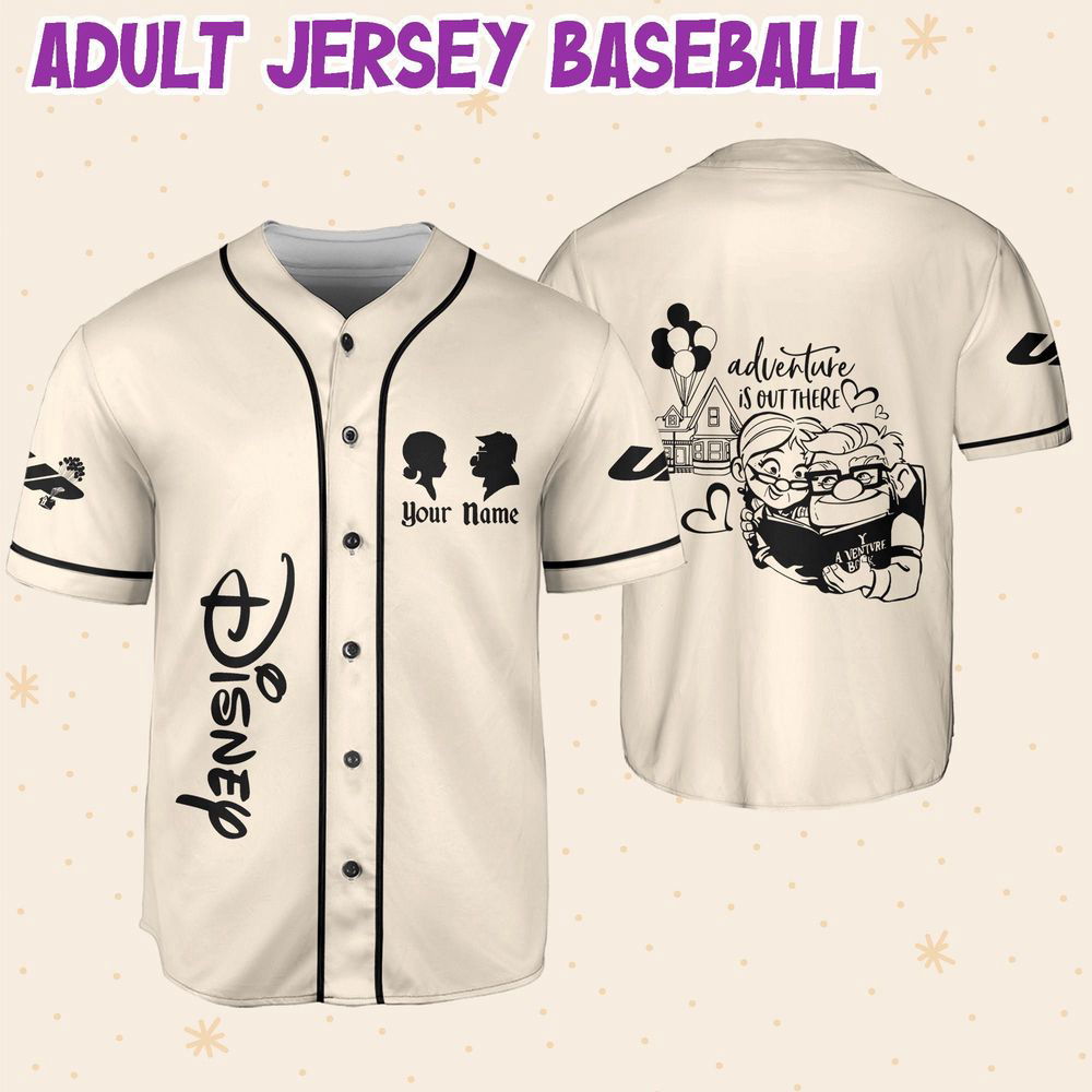 Personalized Disney Pixar UP Carl And Ellie Adventure Is Out Here Baseball Jersey - lylyprint.com