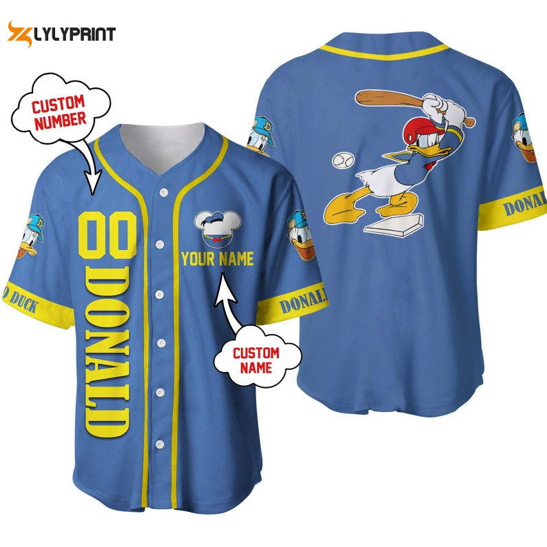 Personalized Donald Duck Disney Playing Baseball All Over Print Baseball Jersey - lylyprint.com