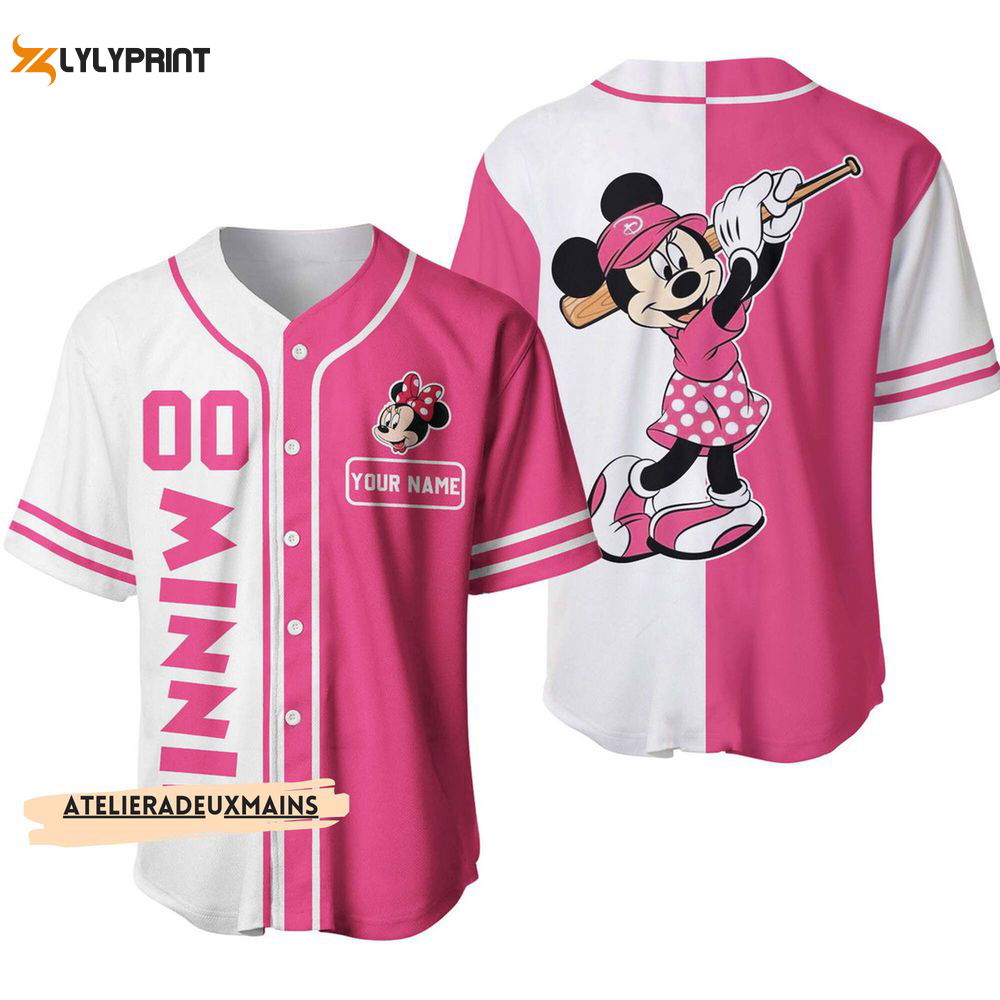 Personalized Love Playing Baseball Minnie Mouse Baseball Jersey Shirt - lylyprint.com