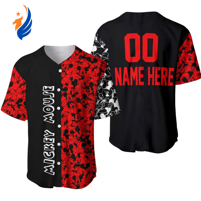 Custom Mickey Mouse All Over Print Baseball Jersey & Black - Unique Personalization for Disney Fans! - Bafud