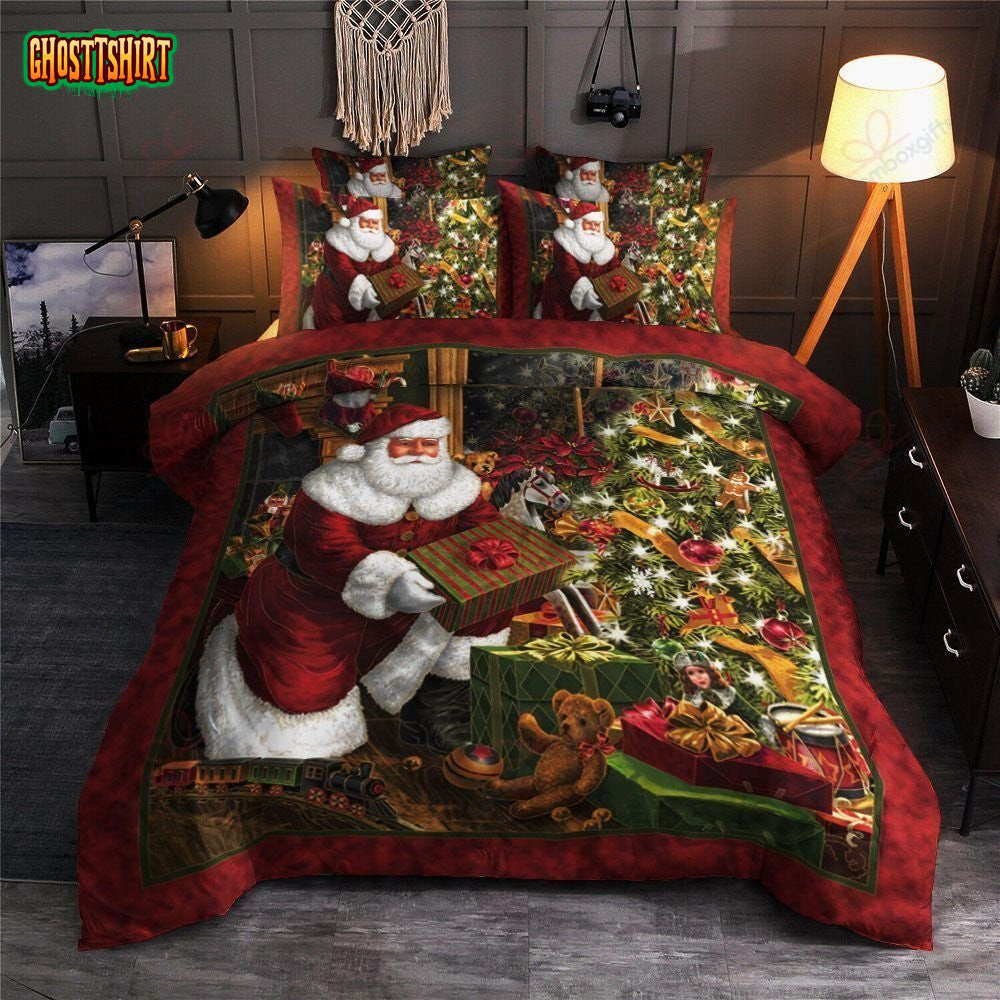 Presents Santa Claus Christmas Tree Bed Sheets Spread Duvet Cover Bedding Set