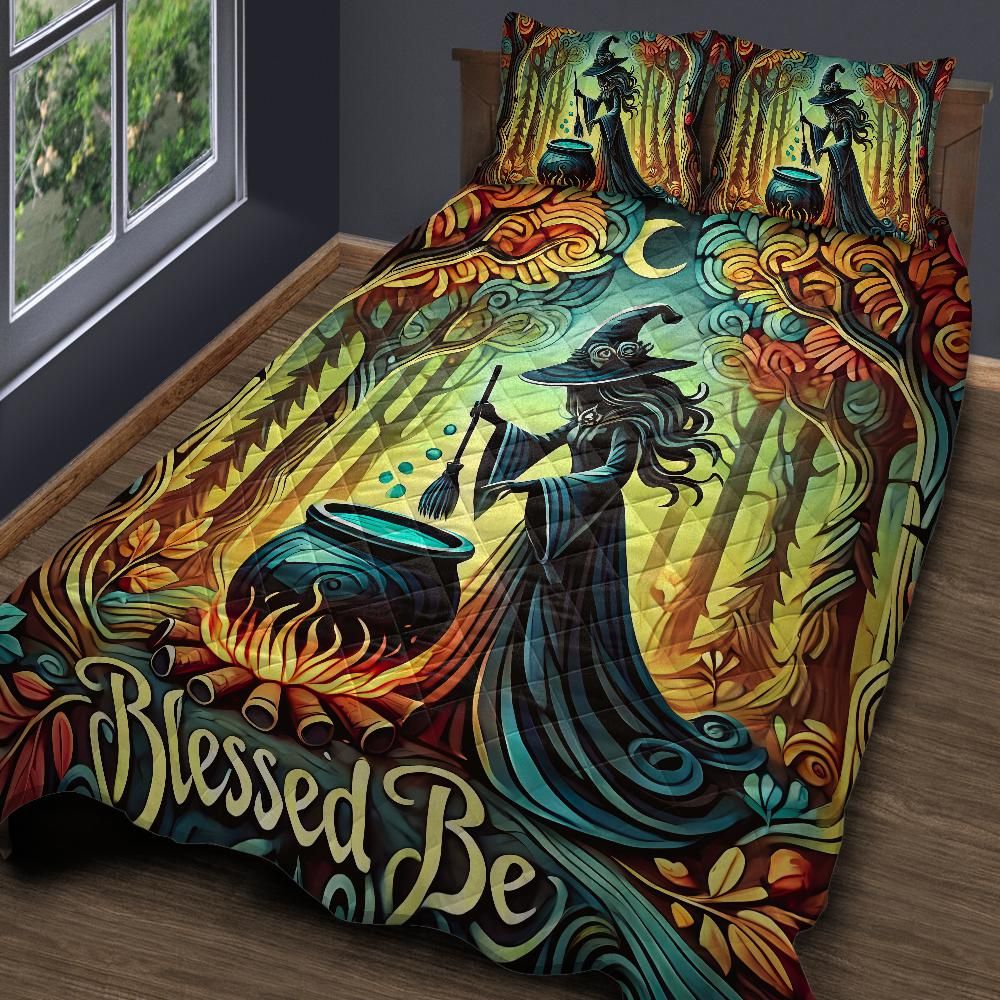 Personalized Forest Witch Halloween Quilt Bedding Set 3-Pc for Wicca Home Decor