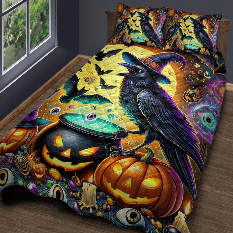Personalized Witchy Raven Gothic Crow Quilt Bedding Set 3-Pc for Halloween