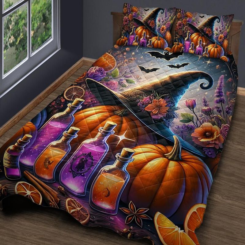Personalized Witchy Pumpkin Quilt Bedding Set 3-Pc for Halloween