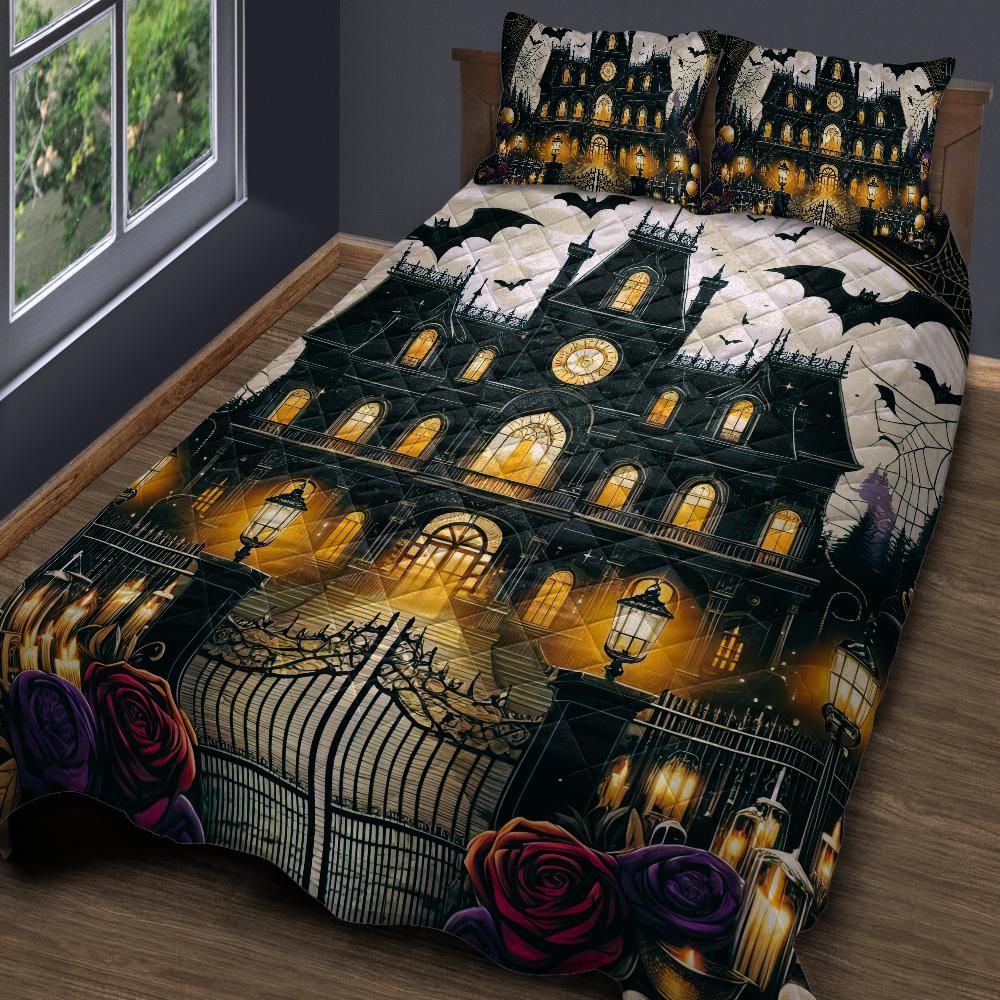 Personalized Gothic Witch Haunted House Quilt Bedding Set 3-Pc for Halloween