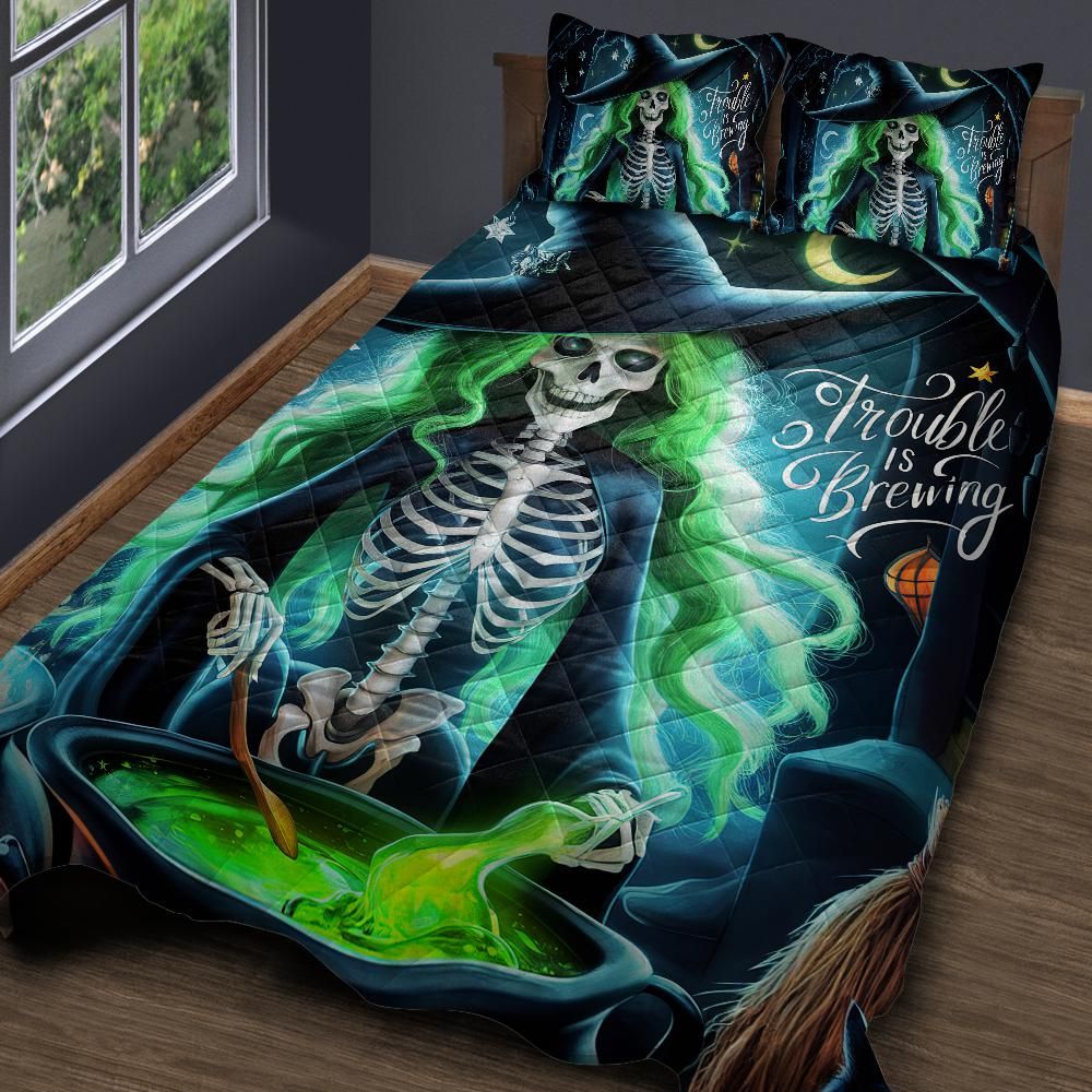 Personalized Gothic Skelaton Witch Quilt Bedding Set 3-Pc for Halloween