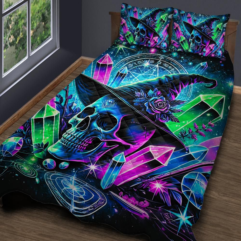 Personalized Crystal Skull Witch Quilt Bedding Set 3-Pc for Halloween
