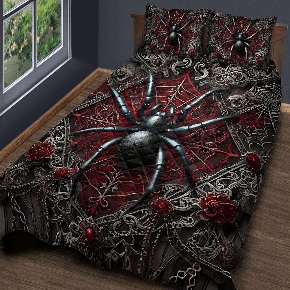 Personalized Gothic Spider Quilt Bedding Set 3-Pc for Halloween