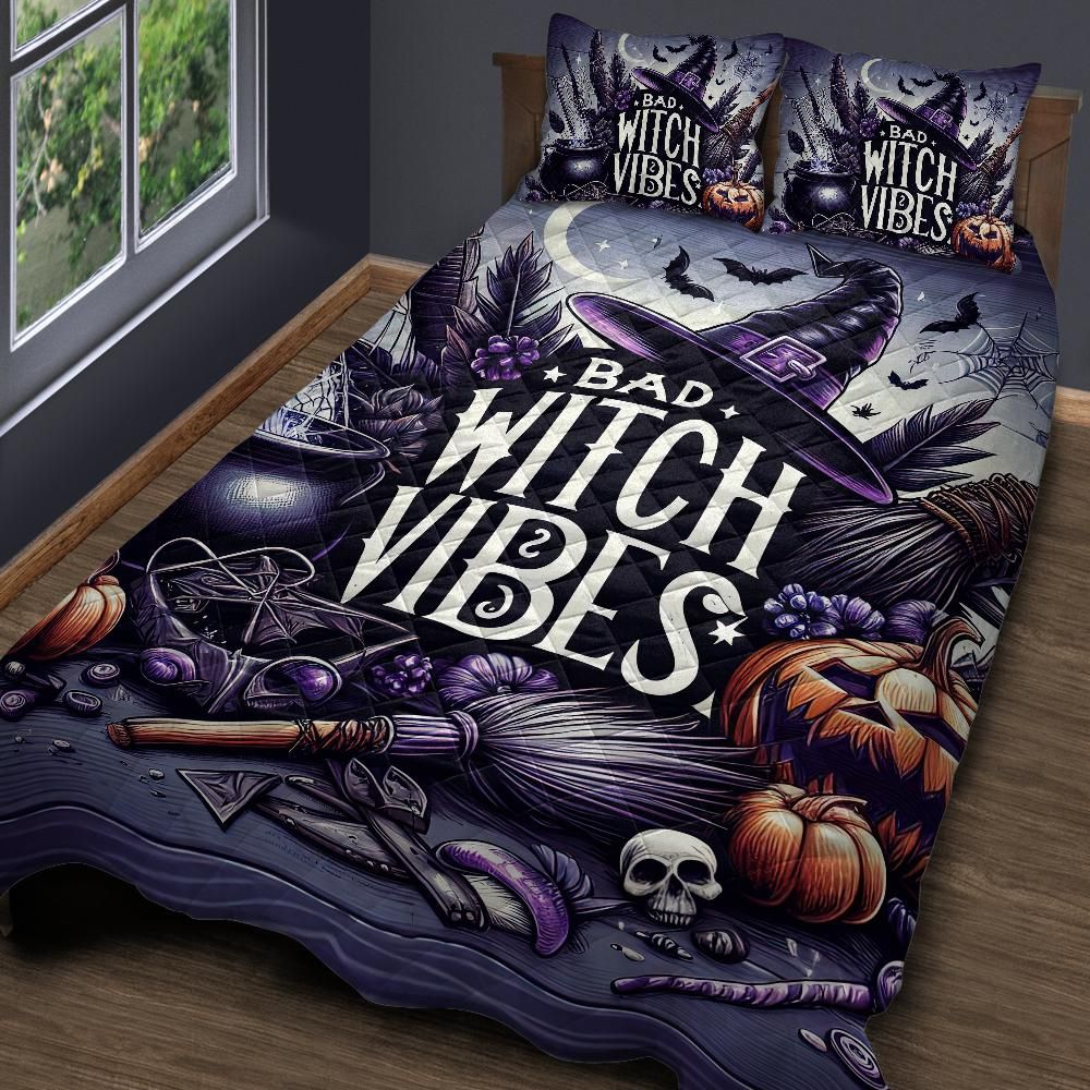 Personalized Bad Witch Vibes Witchy Quilt Bedding Set 3-Pc for Gothic Halloween