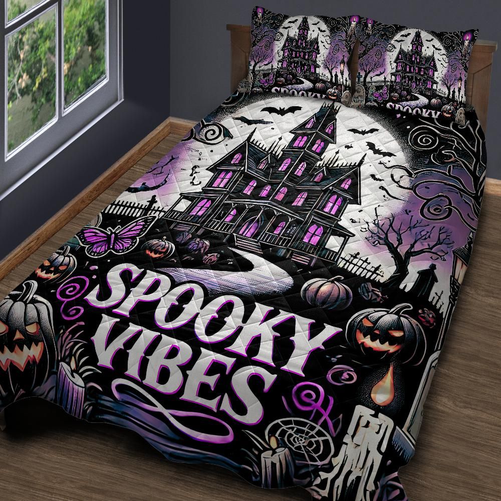 Personalized Gothic Haunted House Spooky Quilt Bedding Set 3-Pc for Halloween