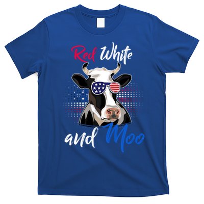 Red White And Moo Patriotic Cow Usa Flag Funny 4th Of July Gift T-Shirt
