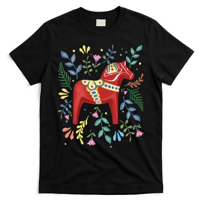 Swedish Dala Horse Folk Art Sweden Flag Dalahelmsoljd Horse T-Shirt