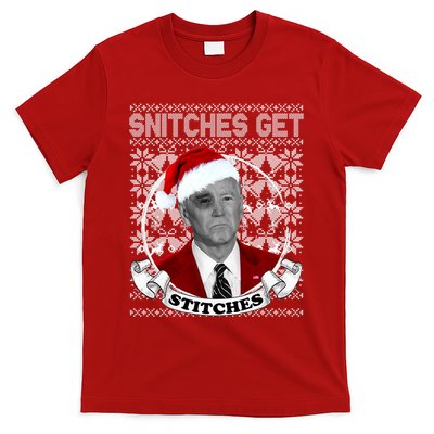 Snitches Get Stitches Funny Biden Elf Ugly Christmas T-Shirt