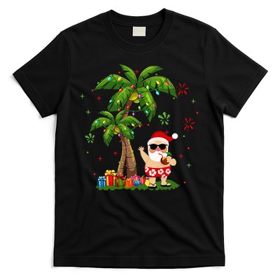 Santa Hawaiian Christmas Palm Tree Lights Xmas T-Shirt