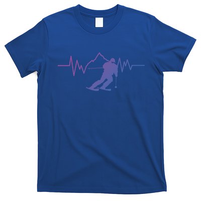 Skier Heartbeat I Alpine Cross Coutry Skiing Gift T-Shirt