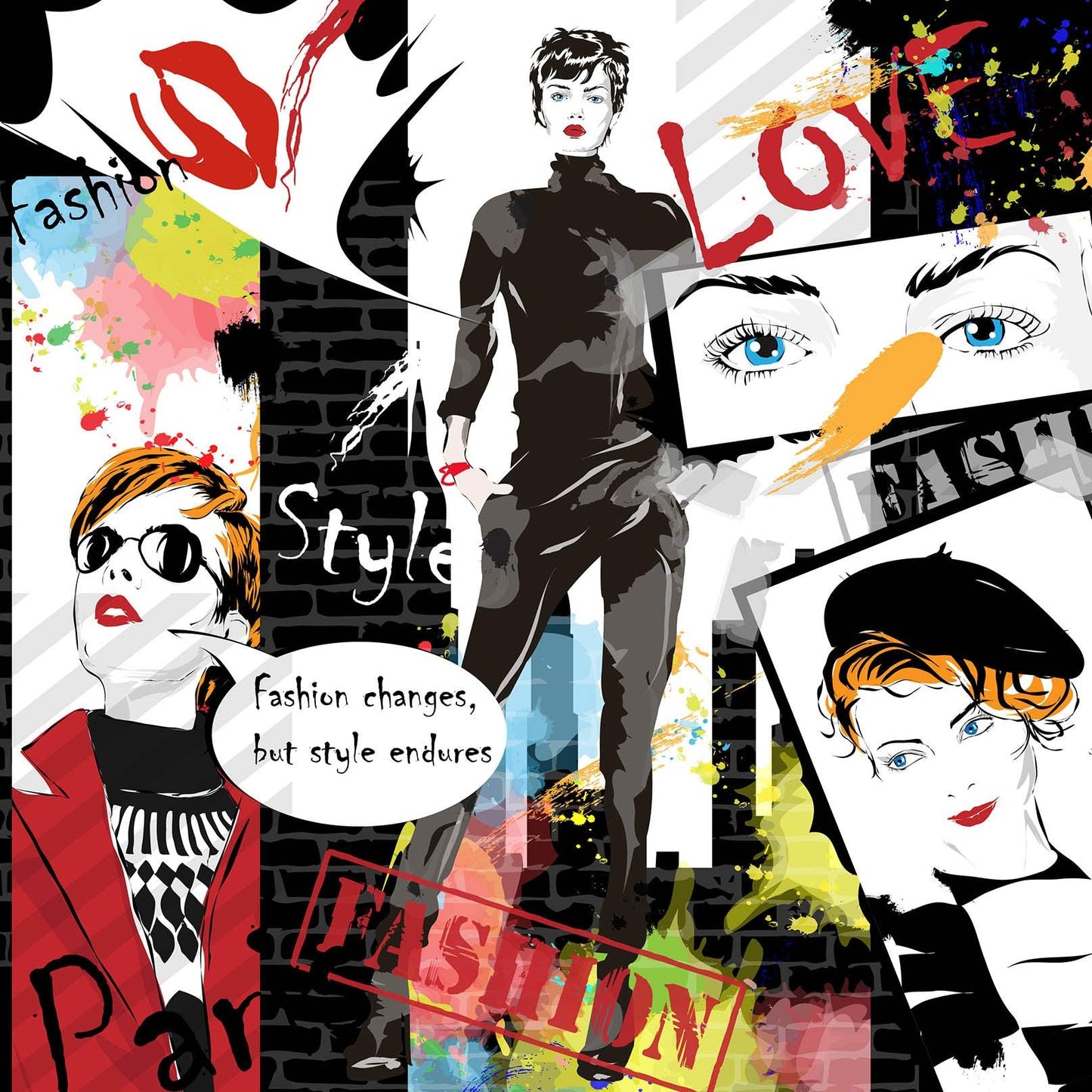 3D Black Graffiti Fashion Woman Female Beauty Quilt Cover Set Bedding Set Pillowcases 34