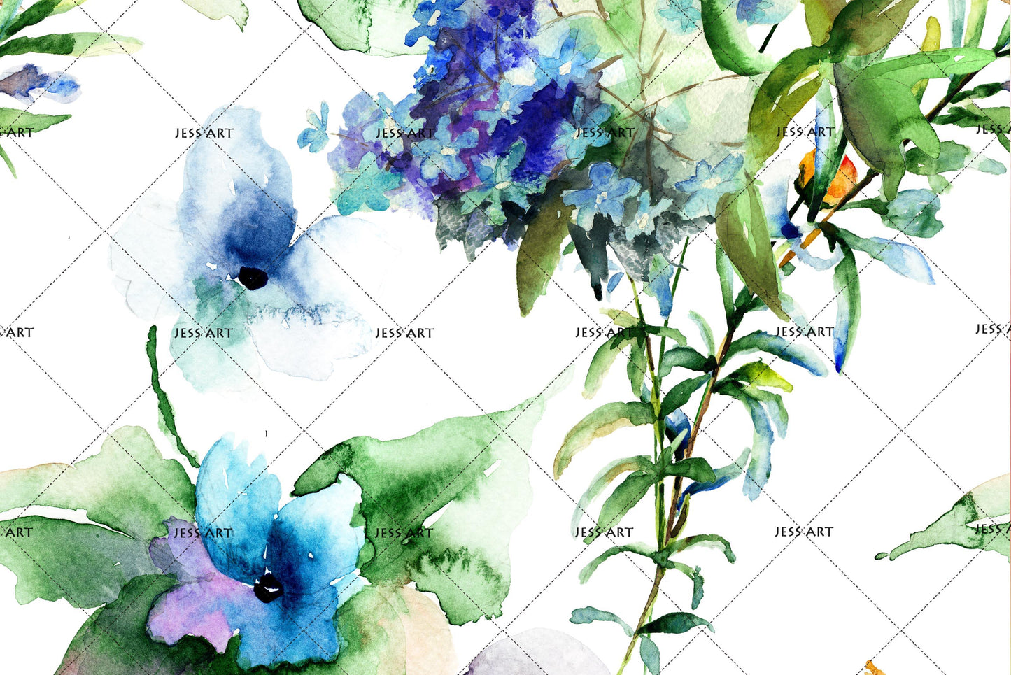 3D Blue Watercolor Floral Quilt Cover Set Bedding Set Pillowcases 112