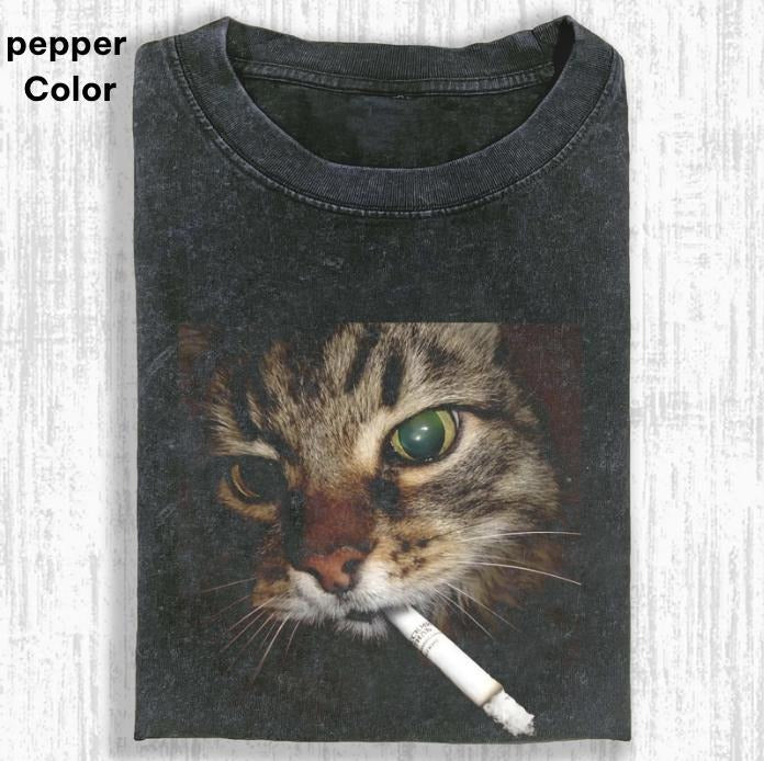 smoking cat T-shirt, cotton cat funny T-shirt, Retro Funny Vintage Tee, Unisex Meme Cringe Funny Dumb Shirt, FUNNY CUTE shirts for women