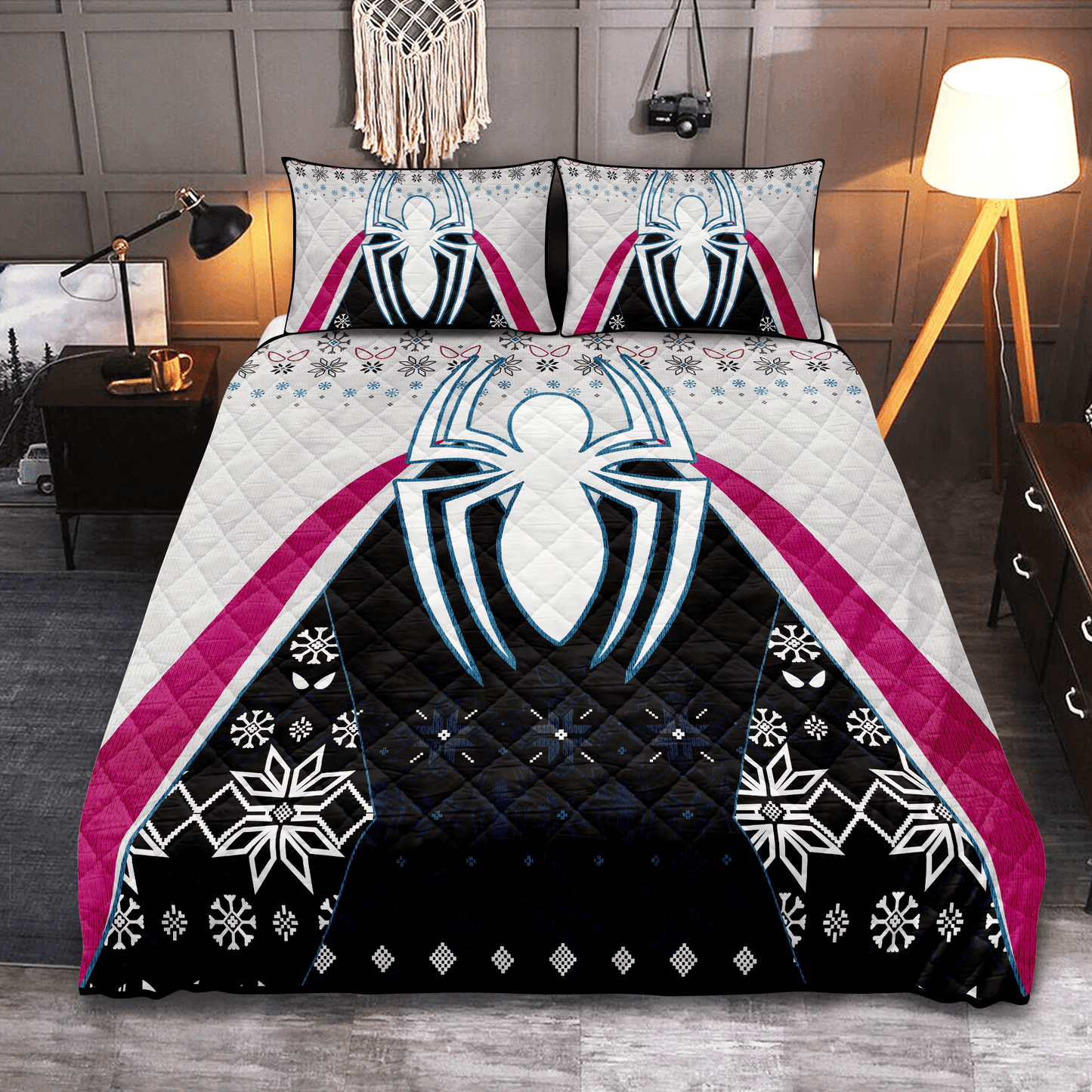 Personalized Spider Woman Christmas 3-pc Quilt Bedding Set – White Themed Bedding