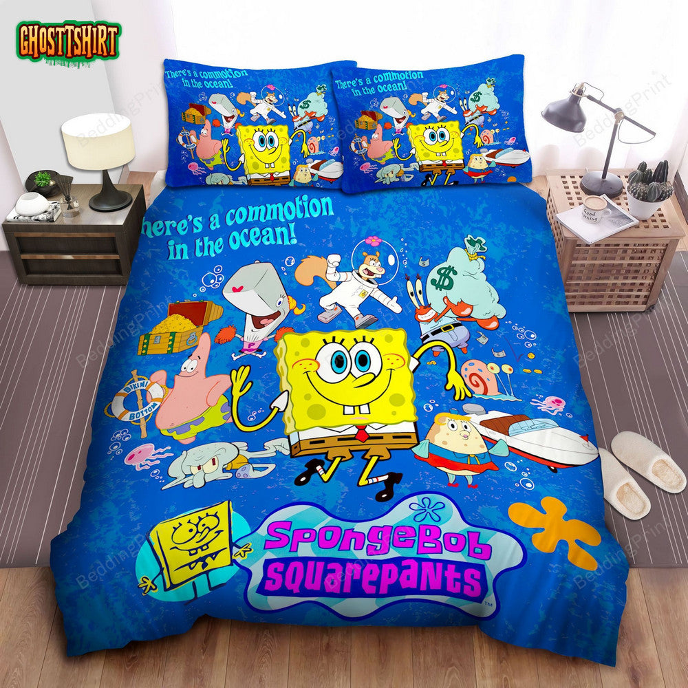 Spongebob Squarepants, There's A Commotion In The Ocean Bed Sheets Duvet Cover Bedding Set