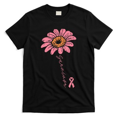 Sunflower Pink Ribbon Breast Cancer Survivor Awareness T-Shirt