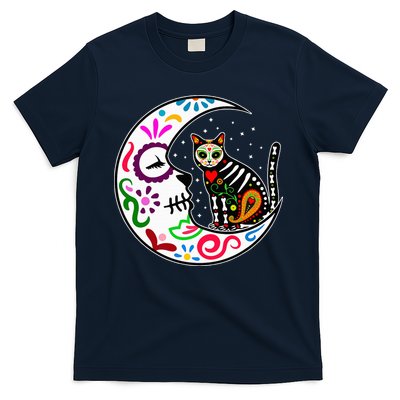 Sugar Skull Cat Moon Dia De Los Muertos Mexican T-Shirt