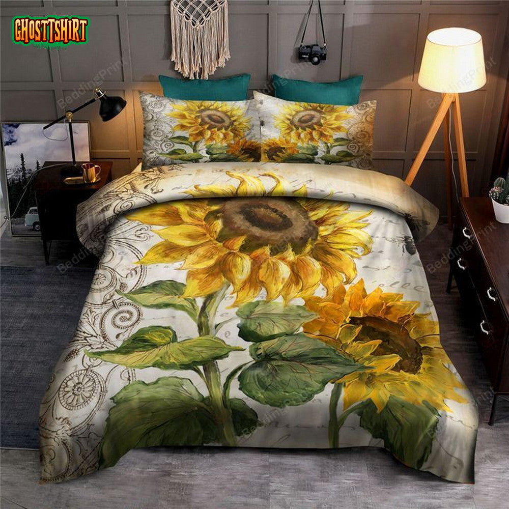 Sunflower Vintage Art Bed Sheets Duvet Cover Bedding Set