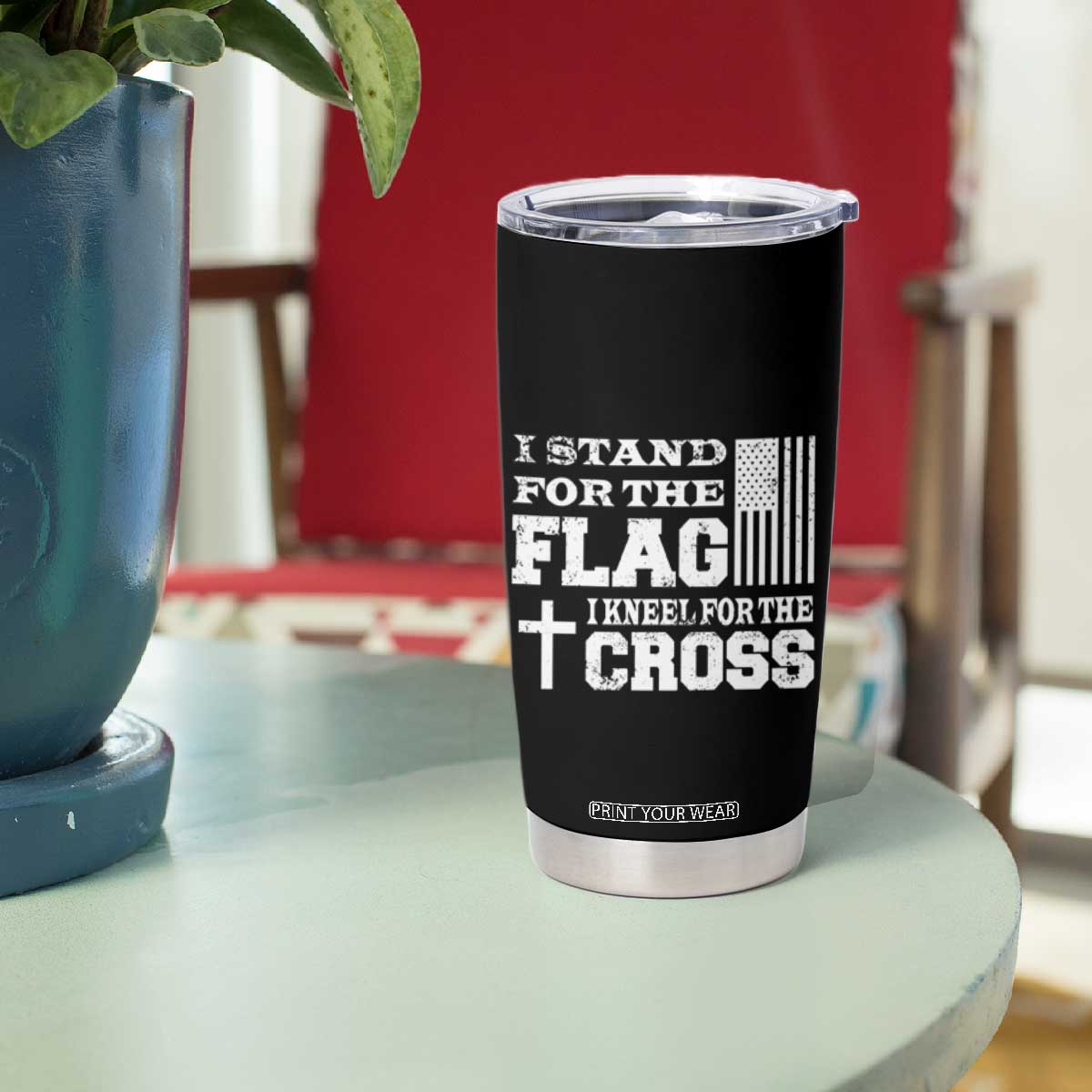 American Patriot Christian Tumbler Cup Stand For the Flag Kneel For the Cross Eagle TB09